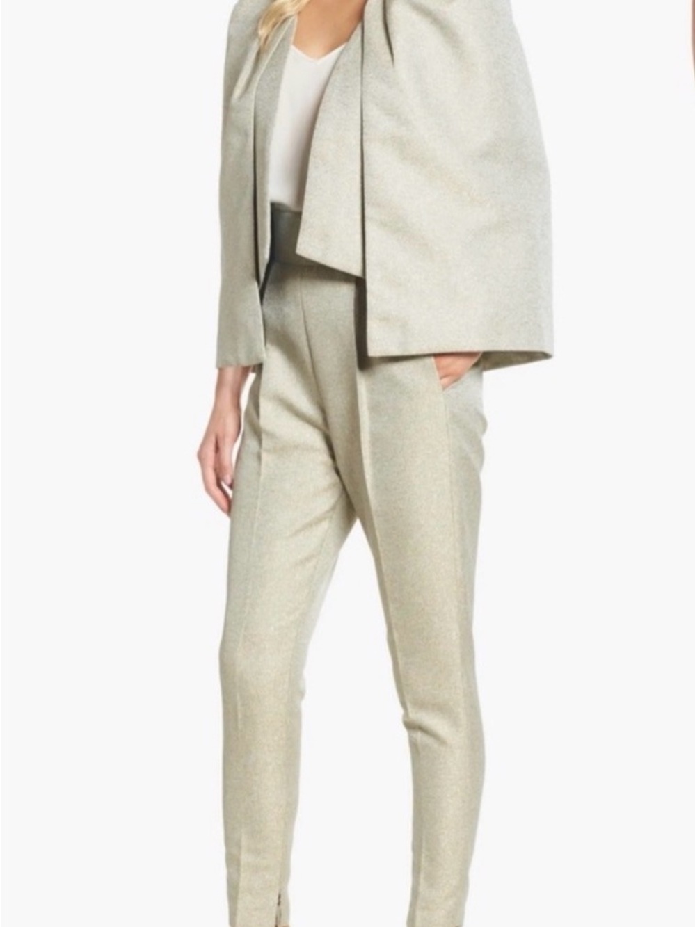 Elliatt Tailored High-Waist Skinny Pants in Light Cream